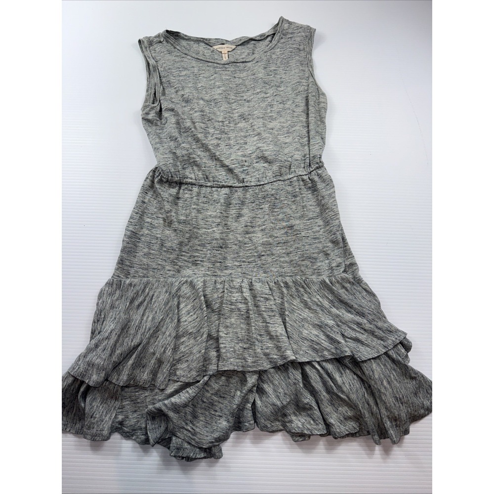 Rebecca Taylor Linen Jersey Tiered Gray Ruffle Dress Heather Grey Small
